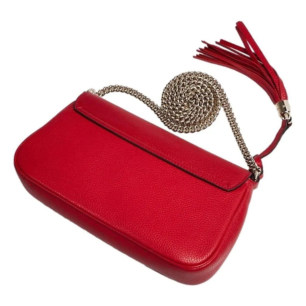 Gucci Soho Disco GG Tassel Chain Crossbody Flap Leather Bag Red MultiColor Leather Never worn - Model View