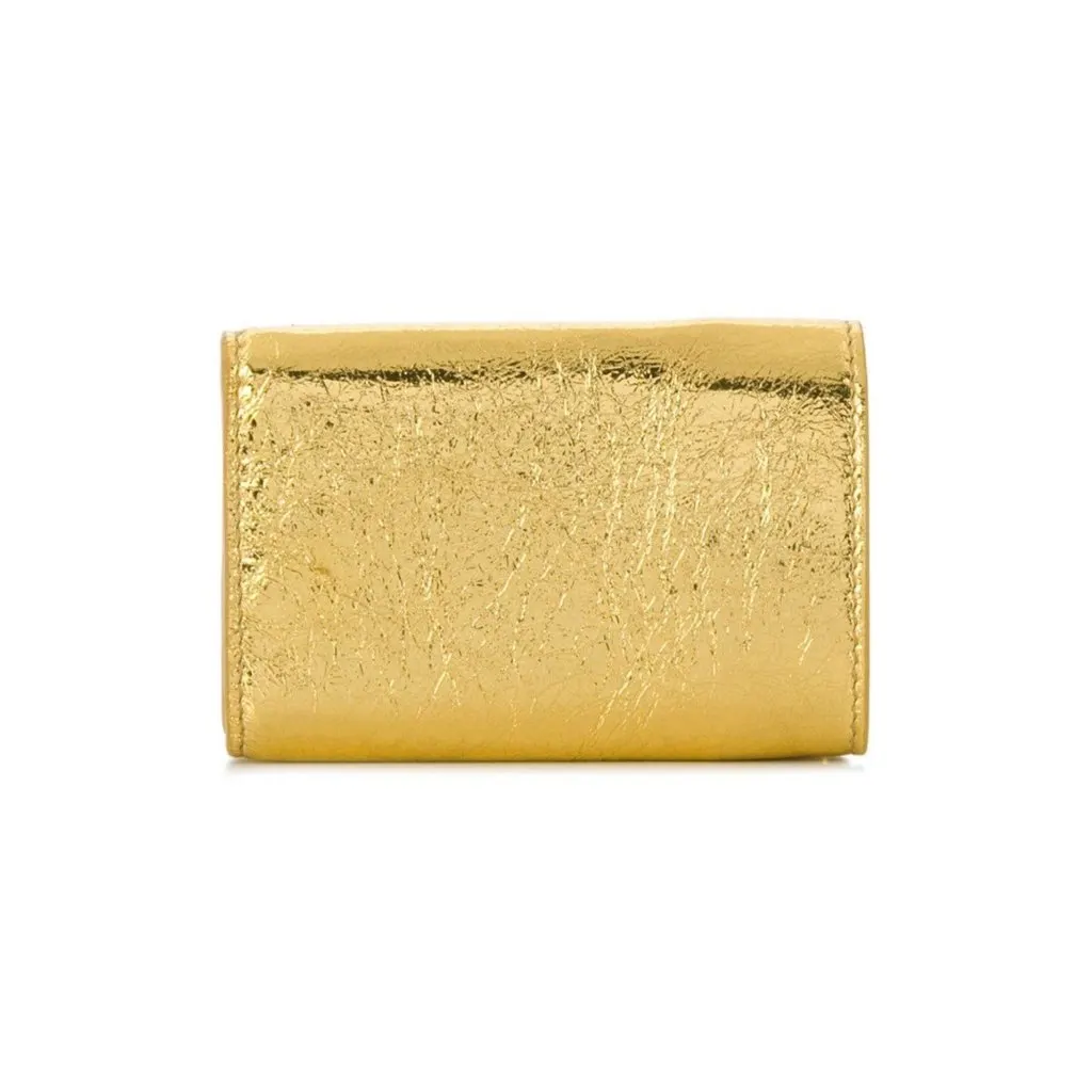 Balenciaga Papier Mini Trifold Wallet Metallic Gold Lambskin Leather Yellow Leather Never worn - Back View