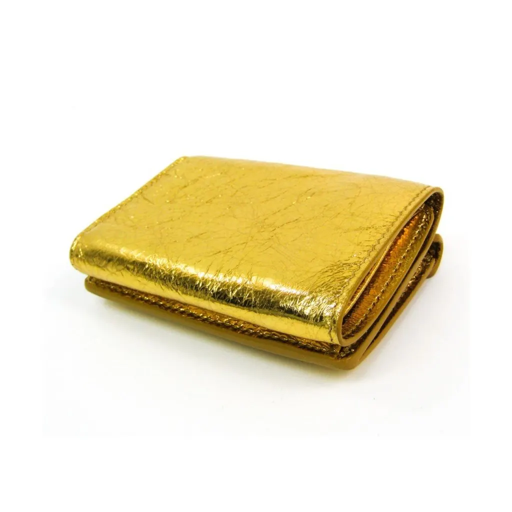 Balenciaga Papier Mini Trifold Wallet Metallic Gold Lambskin Leather Yellow Leather Never worn - Inside View
