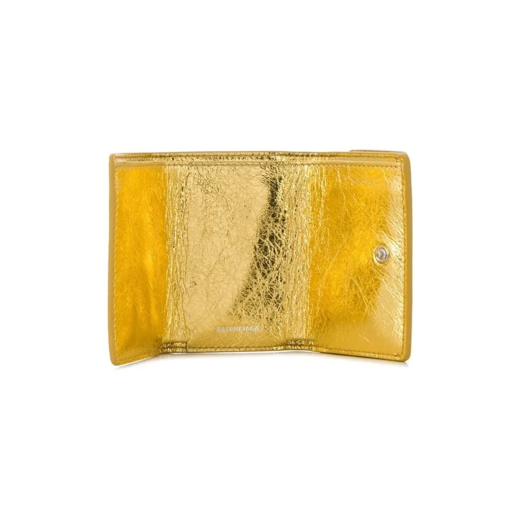 Balenciaga Papier Mini Trifold Wallet Metallic Gold Lambskin Leather Yellow Leather Never worn - Model View