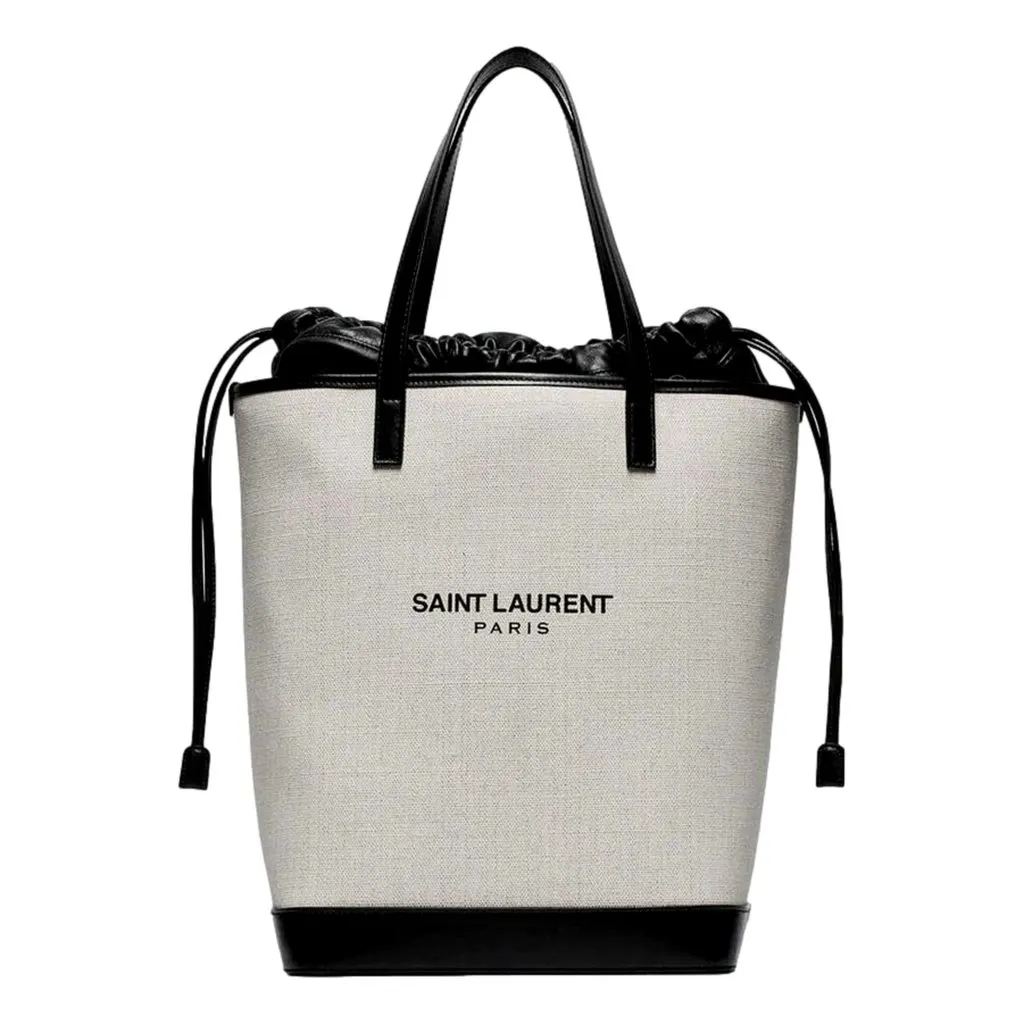 Saint Laurent Teddy White Coated Linen Drawstring Bucket Bag White Linen Never worn - Front View