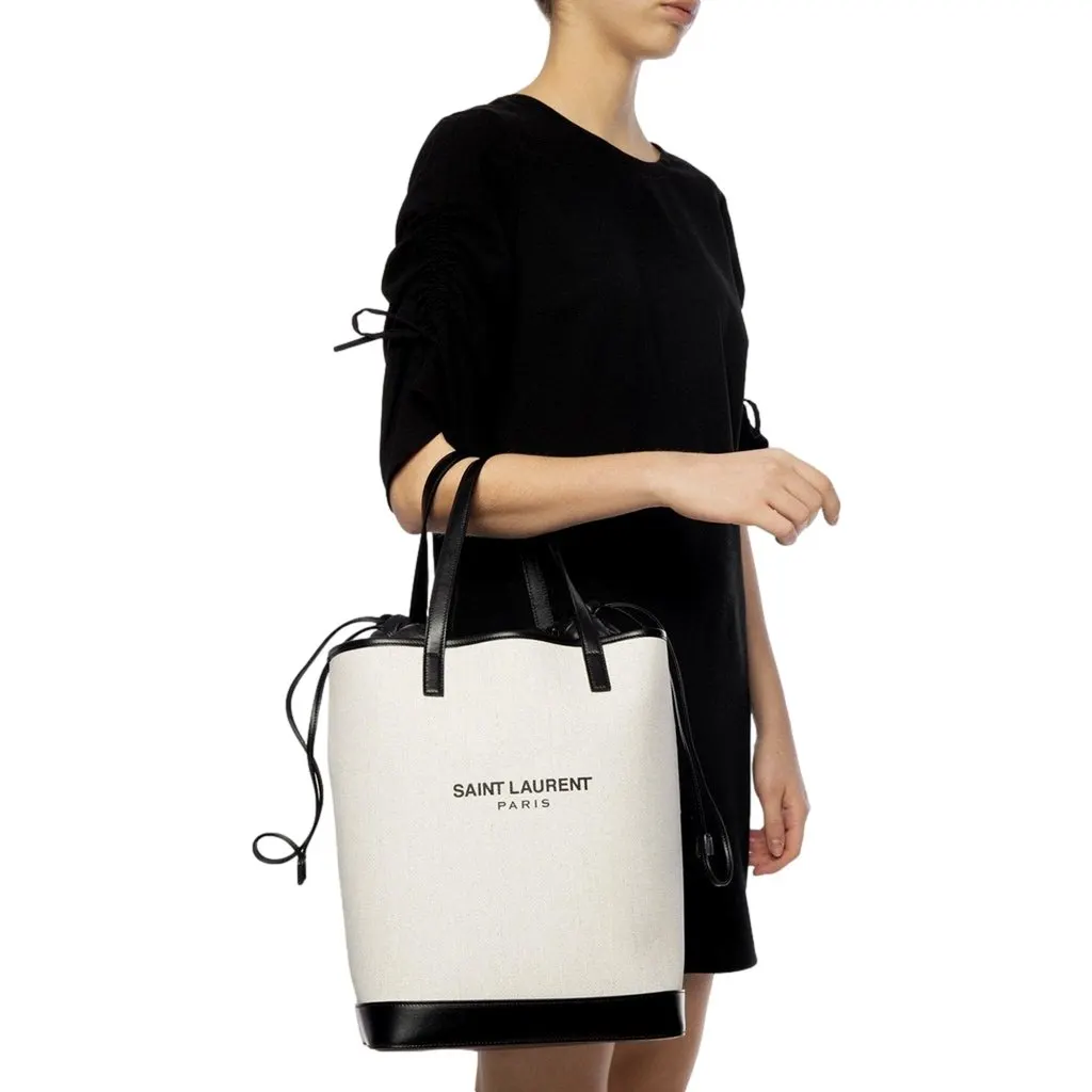 Saint Laurent Saint Laurent Teddy White Coated Linen Drawstring Bucket Bag White Linen Never worn - Inside View