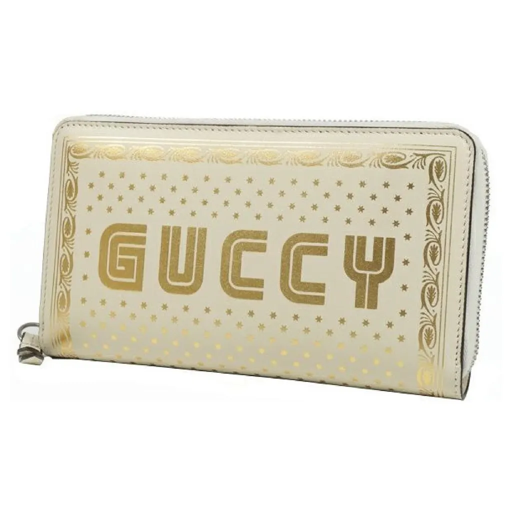 Gucci Sega Guccy Stars White Moon Gold Zipper Leather Wallet Black Leather Never worn - Front View