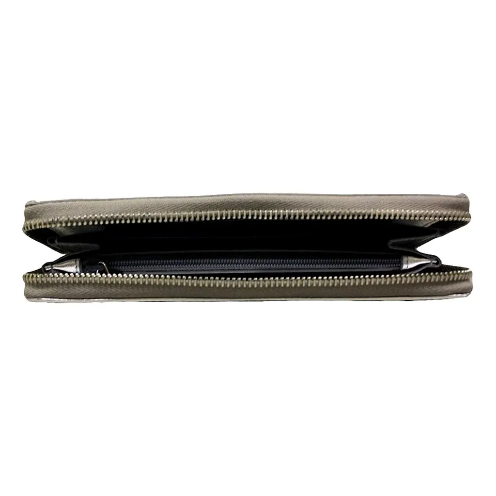 Saint Laurent YSL Belle Du Jour Silver Leather Zip-Around Wallet Grey Leather Never worn - Inside View