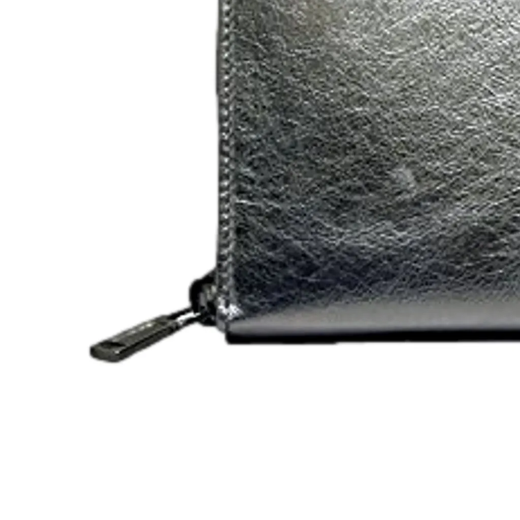 Saint Laurent YSL Belle Du Jour Silver Leather Zip-Around Wallet Grey Leather Never worn - Model View
