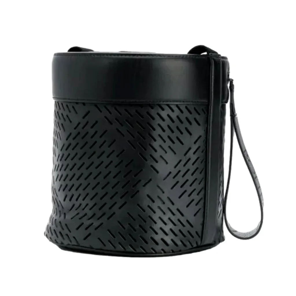 Bottega Veneta Perforated Black Nappa Leather Drawstring Bucket Crossbody Bag Black Leather Never worn - Box View