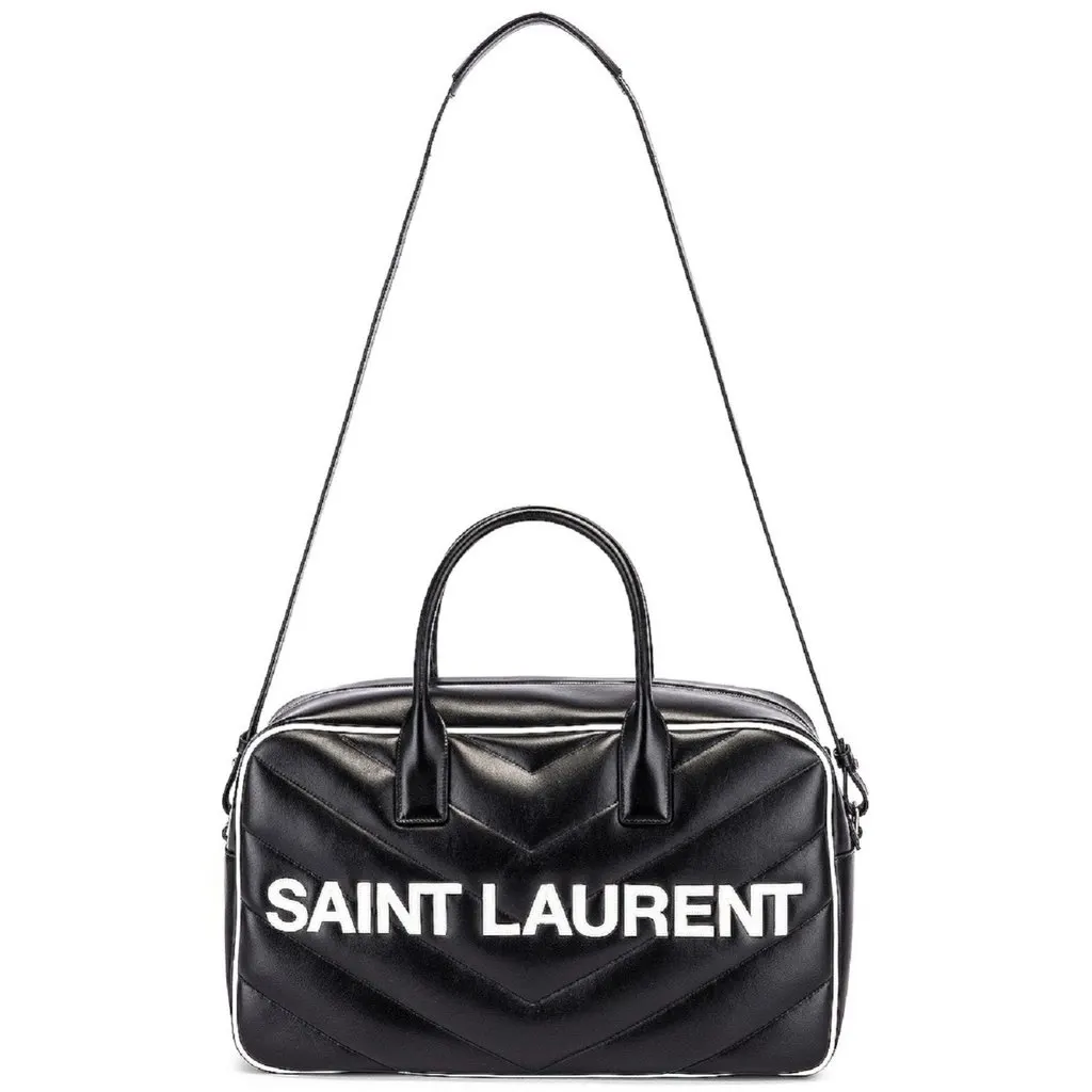 Saint Laurent Miles Logo Black Calf Leather Duffel Bowling Bag Black Leather Never worn - Front View