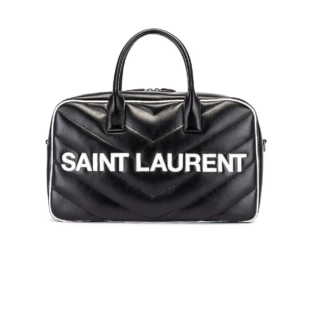 Saint Laurent Miles Logo Black Calf Leather Duffel Bowling Bag Black Leather Never worn - Back View
