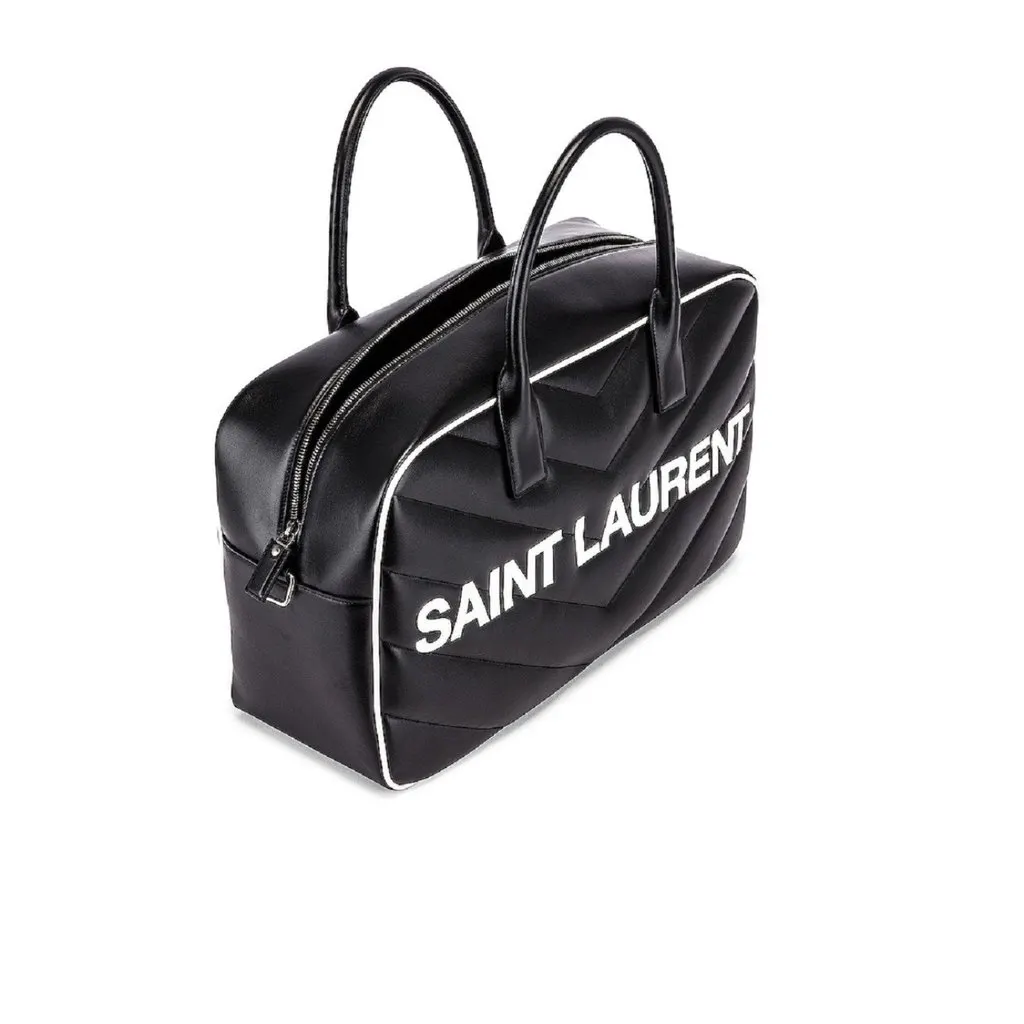 Saint Laurent Miles Logo Black Calf Leather Duffel Bowling Bag Black Leather Never worn - Box View