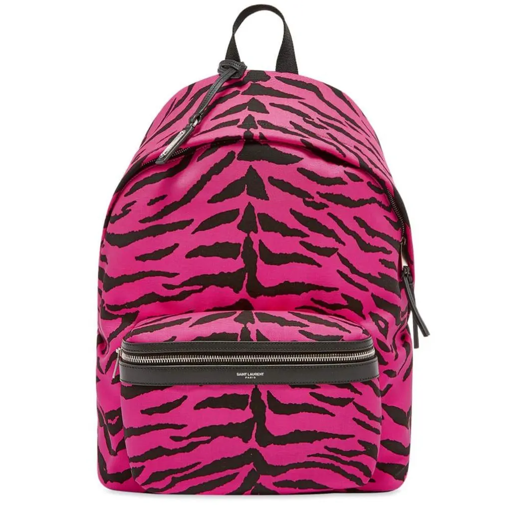 Saint Laurent City Backpack Pink Zebra Print Cotton Leather Trim Pink Canvas Never worn - Front View