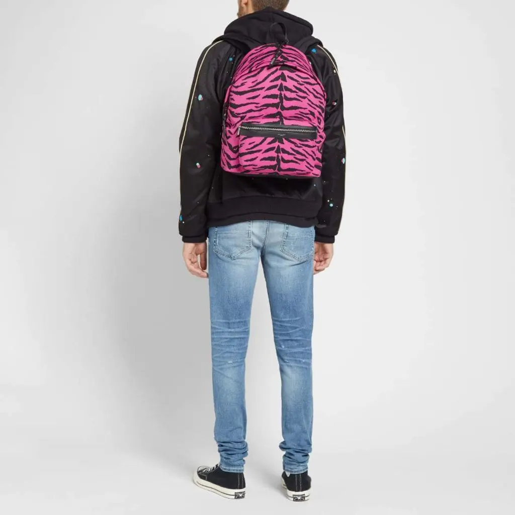 Saint Laurent City Backpack Pink Zebra Print Cotton Leather Trim Pink Canvas Never worn - Inside View