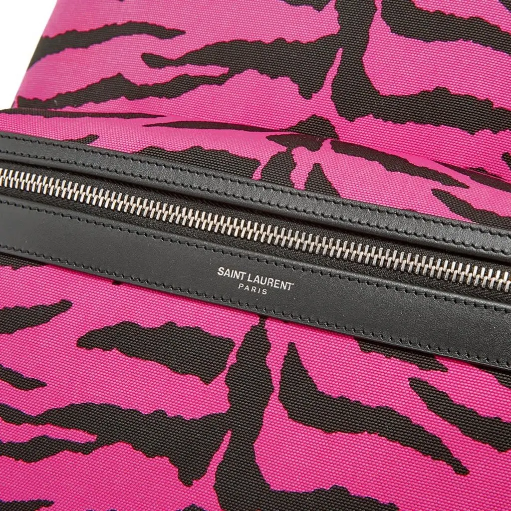 Saint Laurent City Backpack Pink Zebra Print Cotton Leather Trim Pink Canvas Never worn - Model View