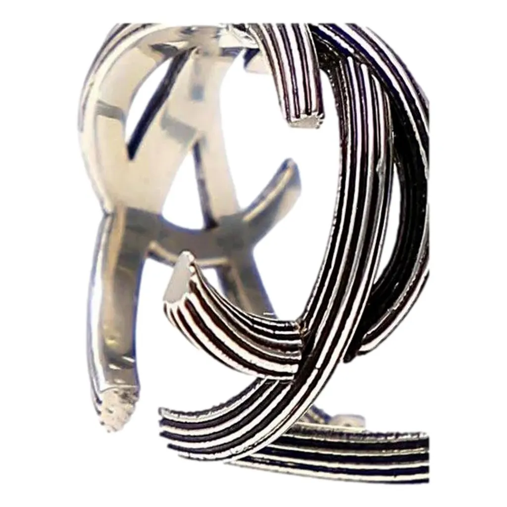 Saint Laurent YSL Monogram Silver Brass Ring Size 6 Silver Never worn - Model View