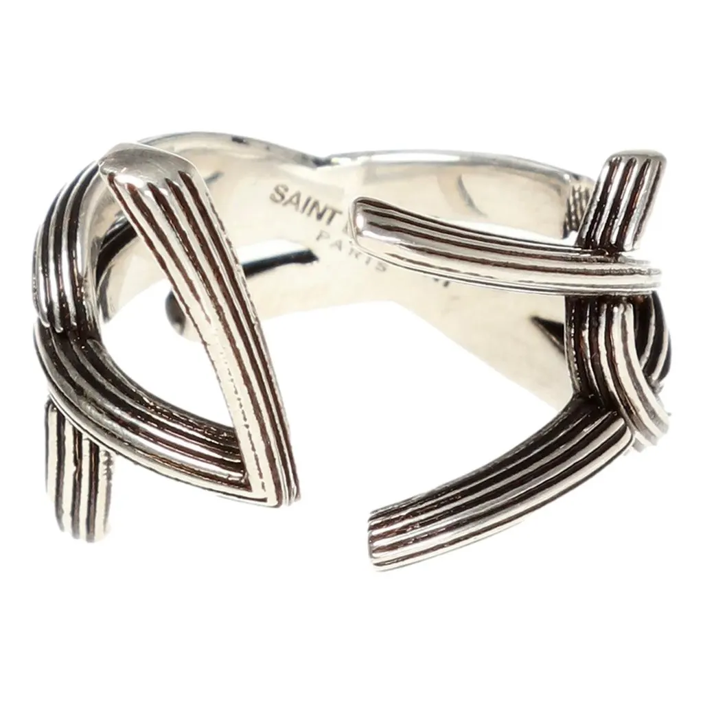 Saint Laurent YSL Monogram Silver Brass Ring Size 6 Silver Never worn - Box View