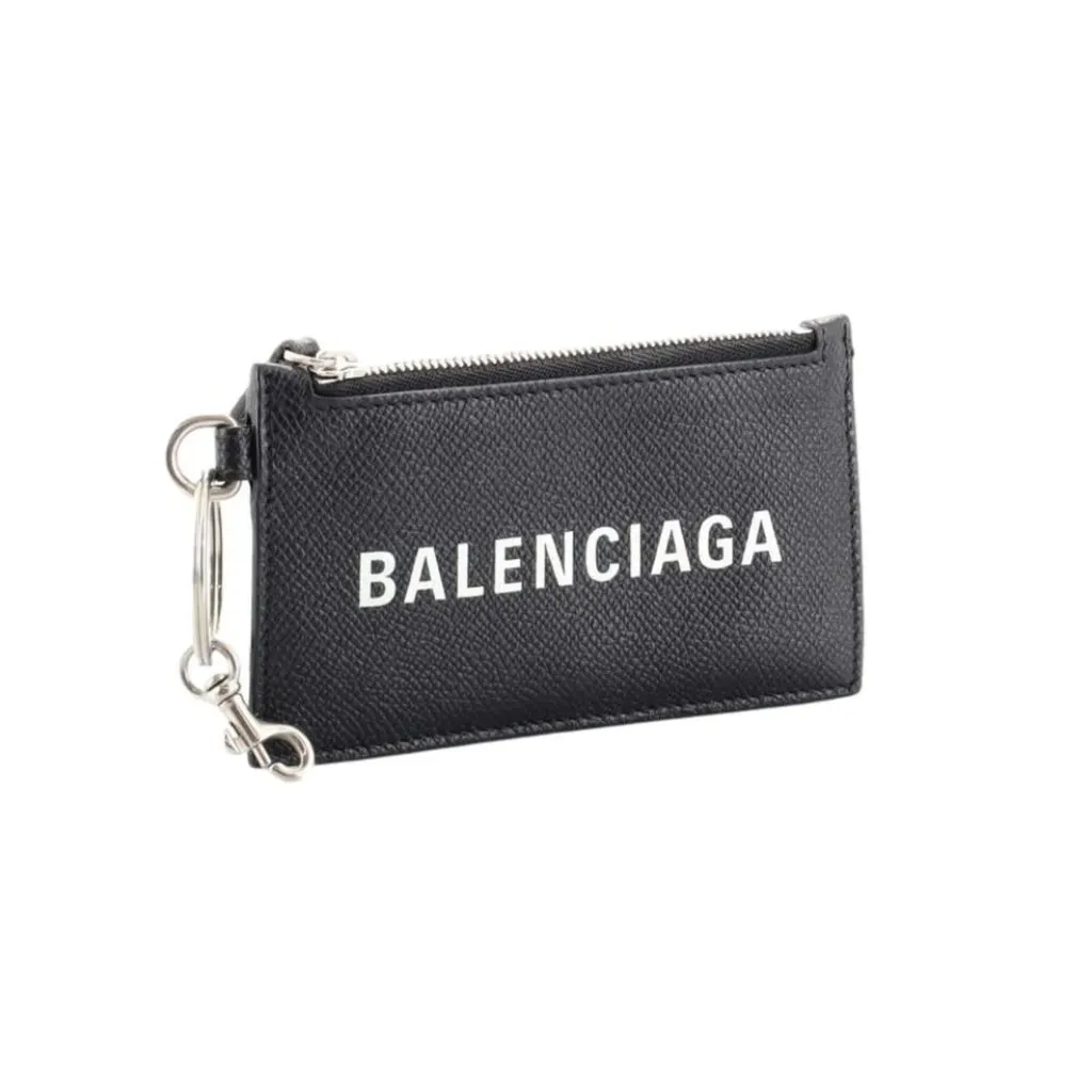 Balenciaga Cash Logo Neck Lanyard Card Holder Wallet Black Leather Black Leather Never worn - Back View