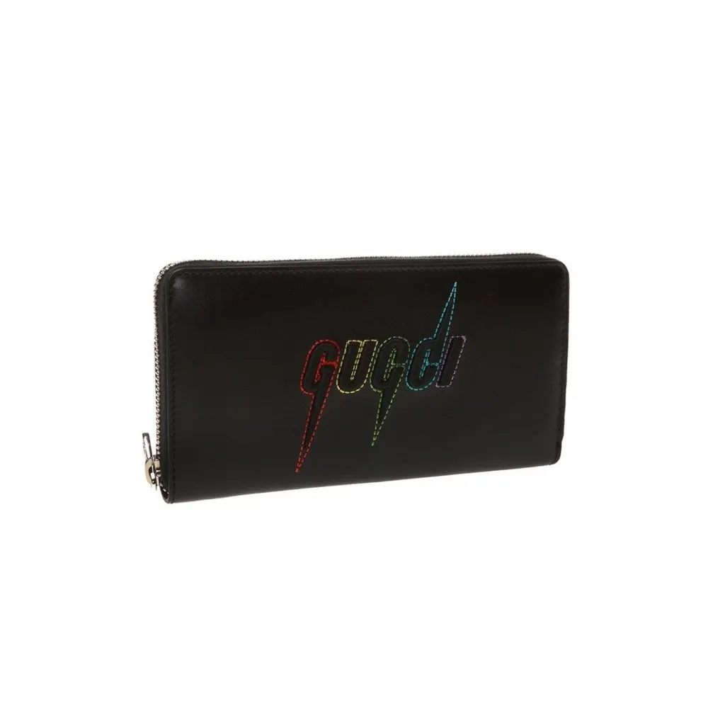 Gucci Black Leather Rainbow Blade Lightning Logo Long Wallet Black Leather Never worn - Box View
