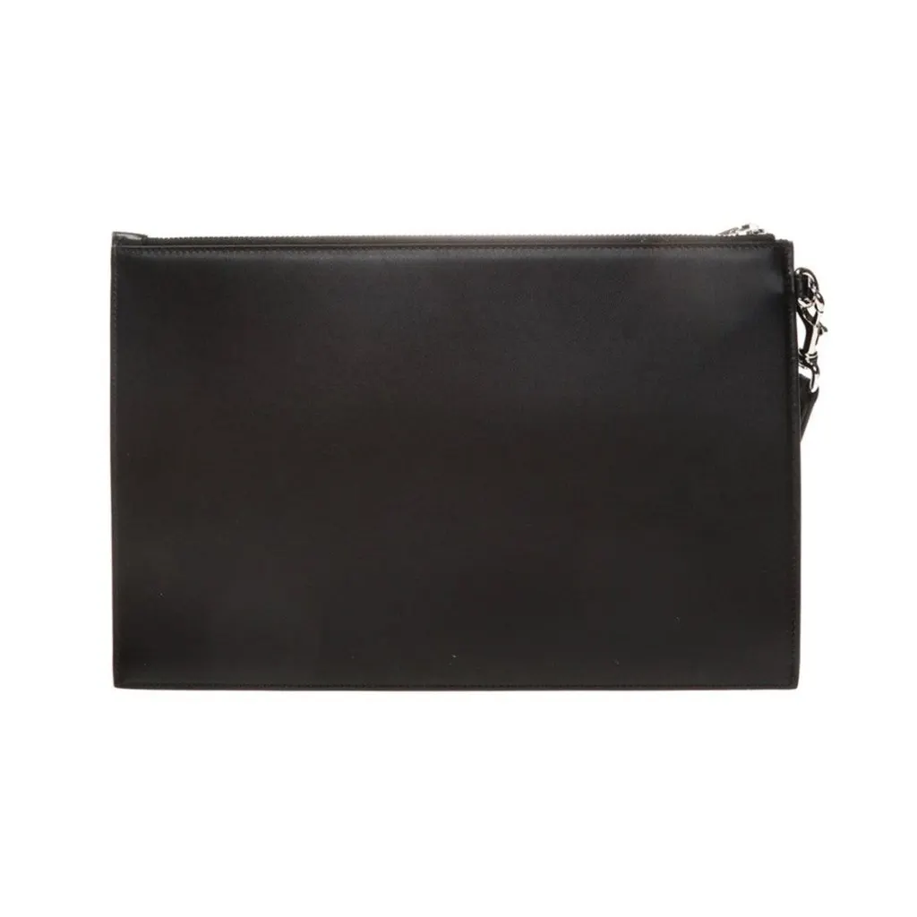Gucci Blade Embroidered Black Leather Pouch Wristlet Clutch Bag Black Leather Never worn - Inside View