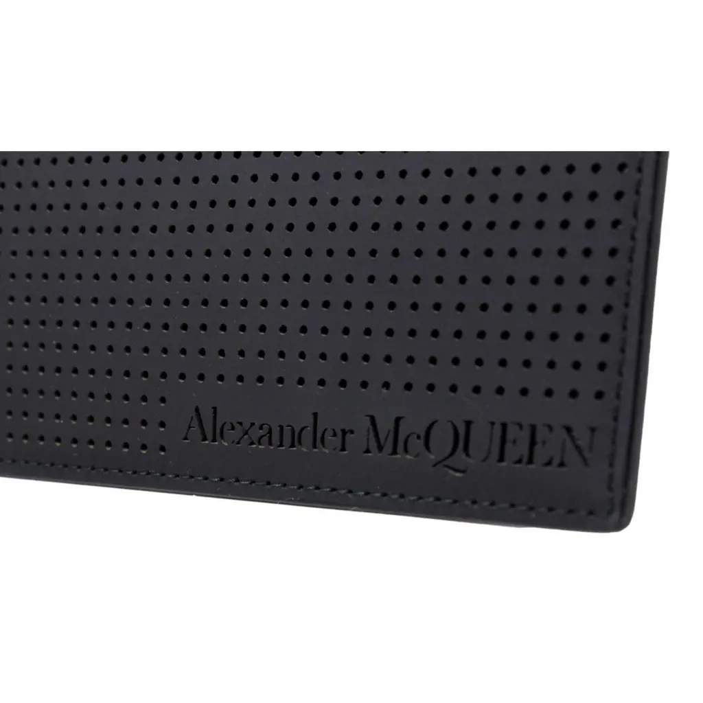 Alexander McQueen Black Leather Perforated Flat Pouch Black Leather Never worn - Inside View