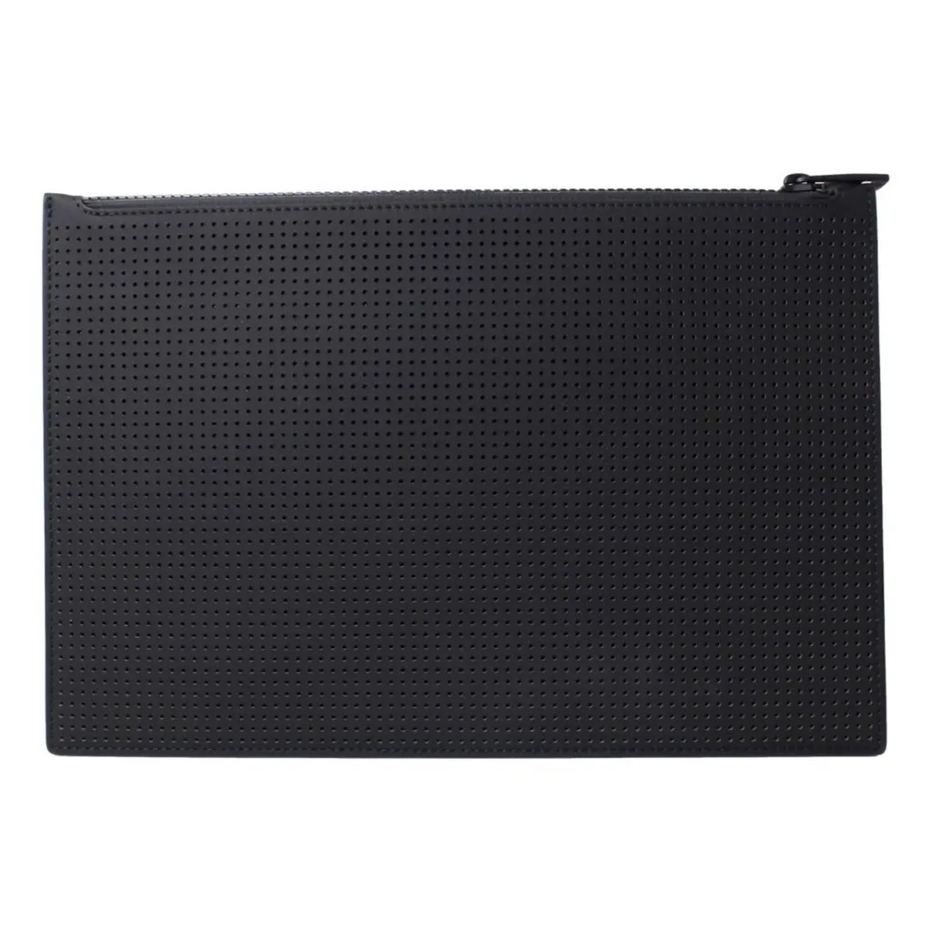 Alexander McQueen Black Leather Perforated Flat Pouch Black Leather Never worn - Model View