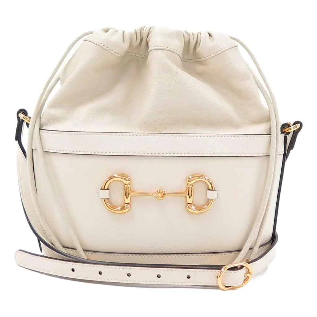 Gucci 1955 Horsebit White Leather Bucket Bag Drawstring Crossbody Beige Leather Never worn - Back View
