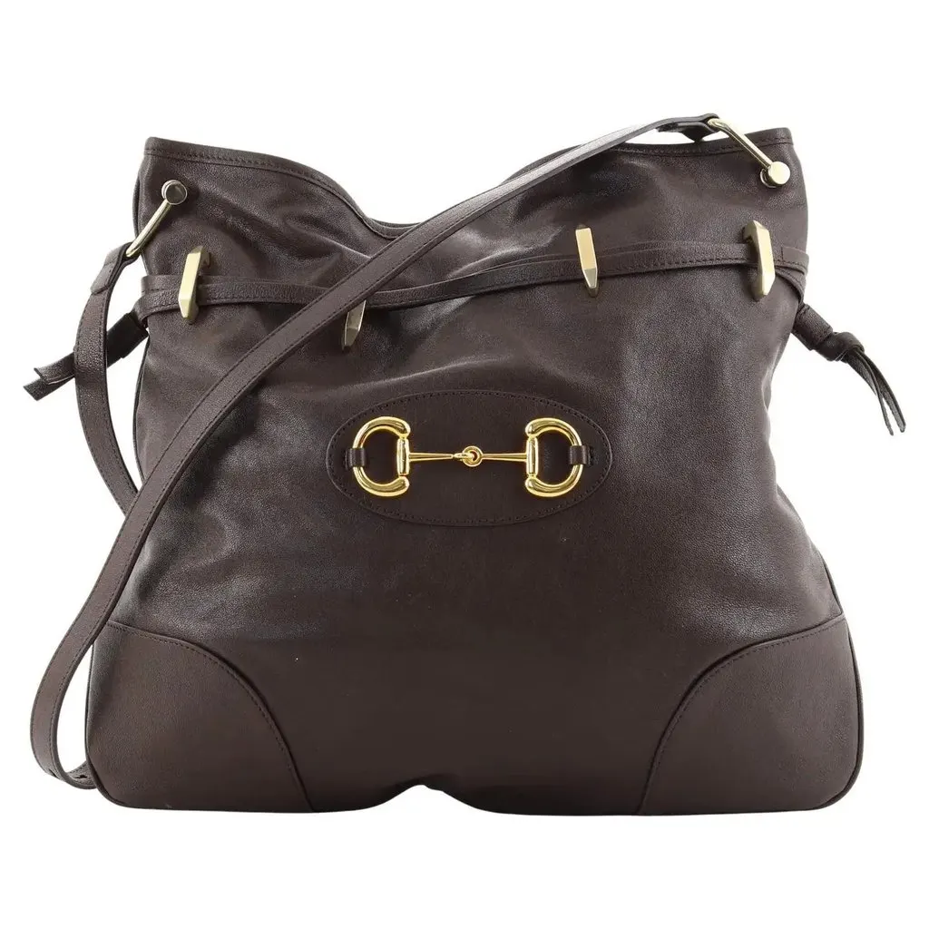 Gucci 1955 Morsetto Large Leather Horsebit Drawstring Brown Bucket Bag Brown Leather Never worn - Front View