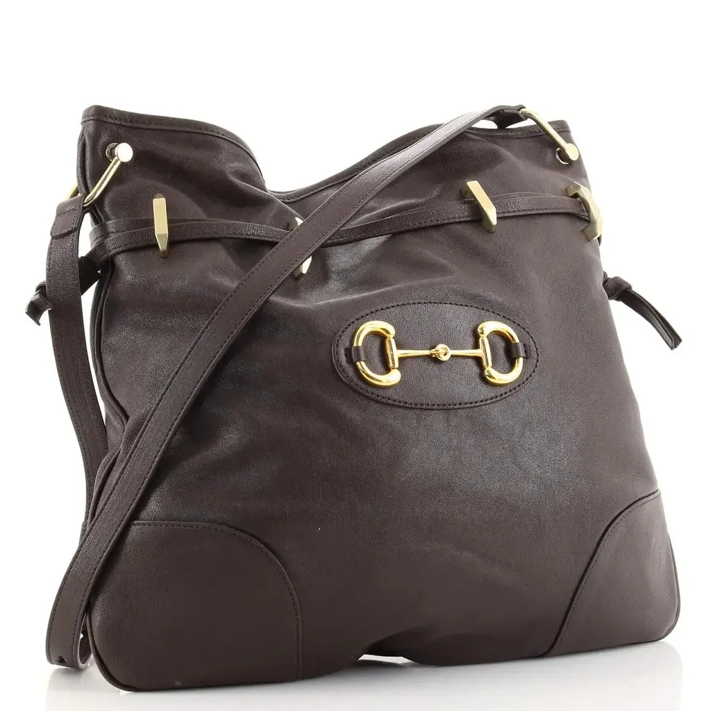 Gucci 1955 Morsetto Large Leather Horsebit Drawstring Brown Bucket Bag Brown Leather Never worn - Model View