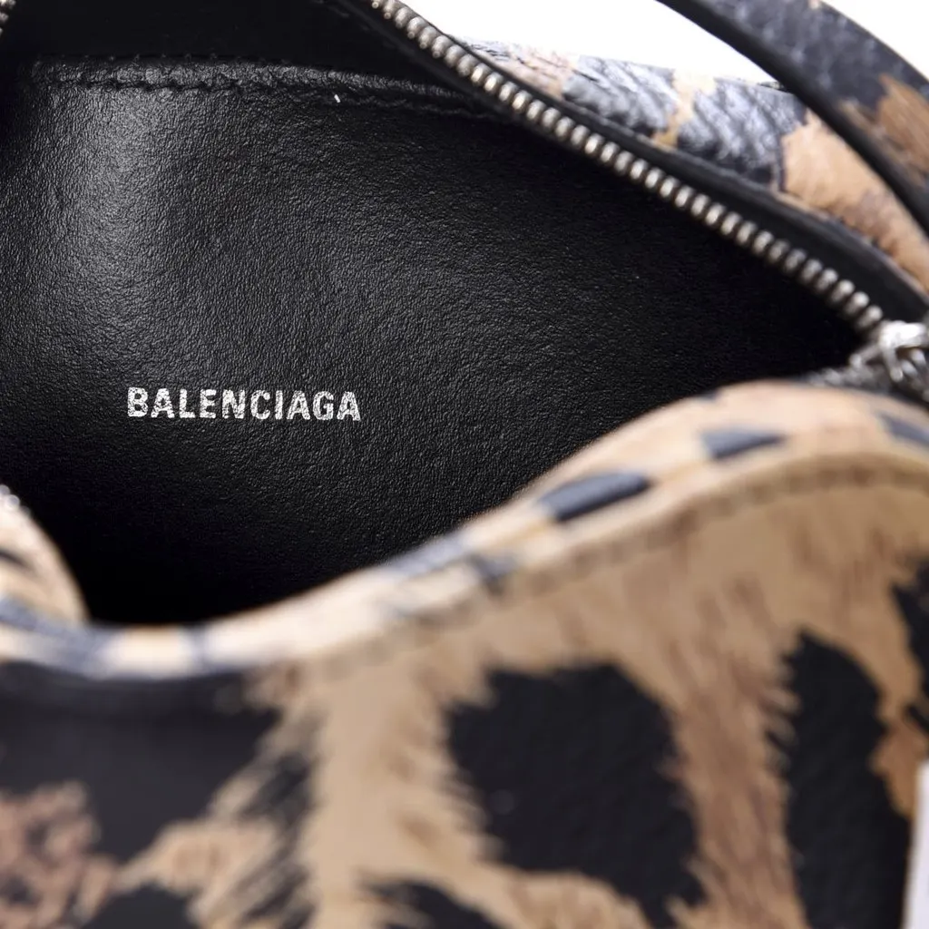 Balenciaga Calfskin Logo Printed Leopard XS Everyday Camera Bag Beige Leather Never worn - Model View