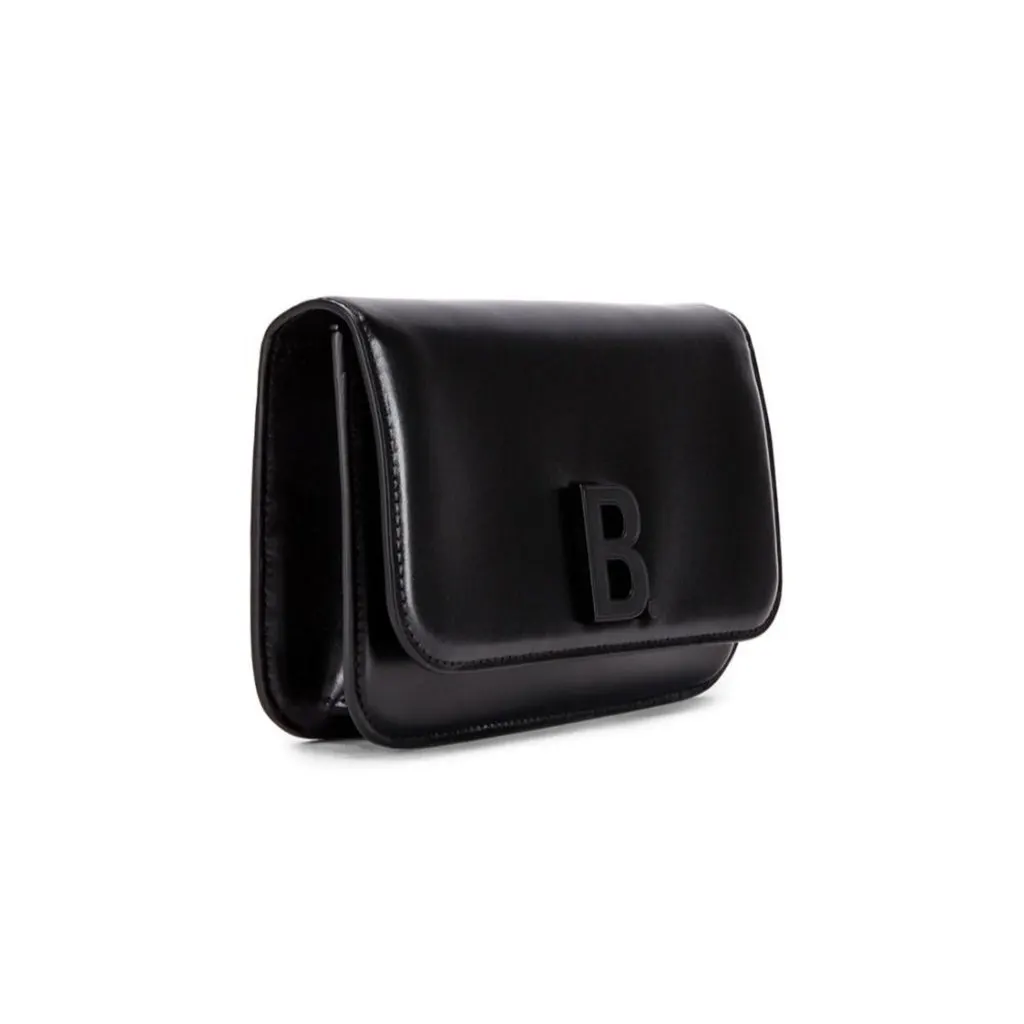Balenciaga Black Shiny Calfskin Leather Chain Wallet Shoulder Bag Black Leather Never worn - Back View