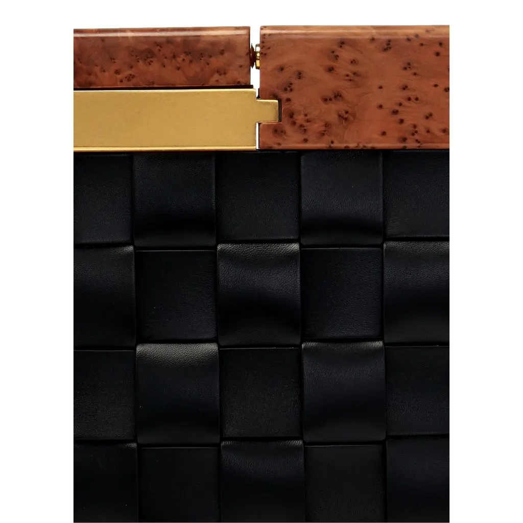 Bottega Veneta BV Snap Mogano Black Leather Clutch Designer Evening Handbag Black Leather Never worn - Model View