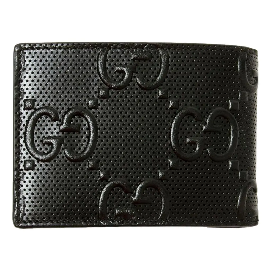 Gucci GG Tennis Embossed Black Calfskin Leather Bi-Fold Wallet Black Leather Never worn - Front View