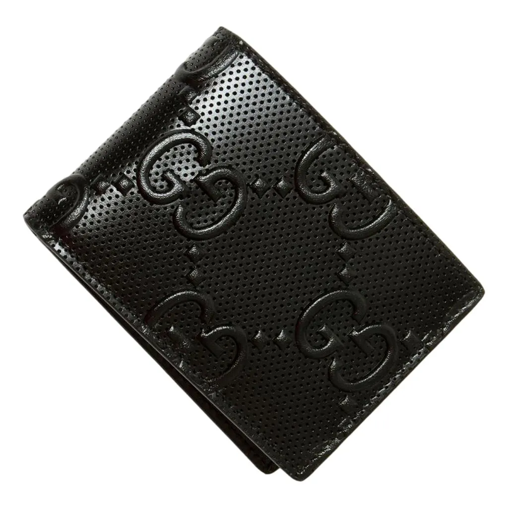 Gucci GG Tennis Embossed Black Calfskin Leather Bi-Fold Wallet Black Leather Never worn - Back View