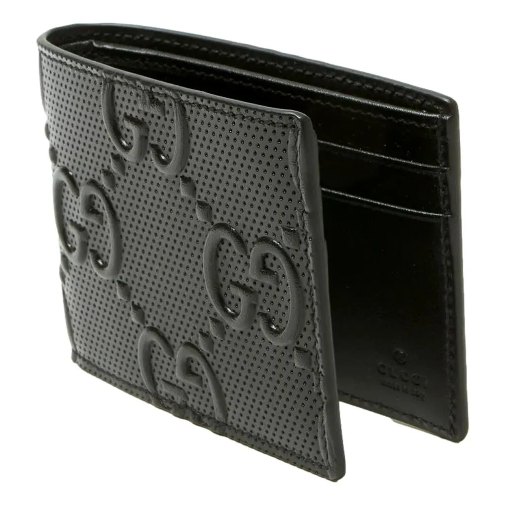 Gucci GG Tennis Embossed Black Calfskin Leather Bi-Fold Wallet Black Leather Never worn - Inside View