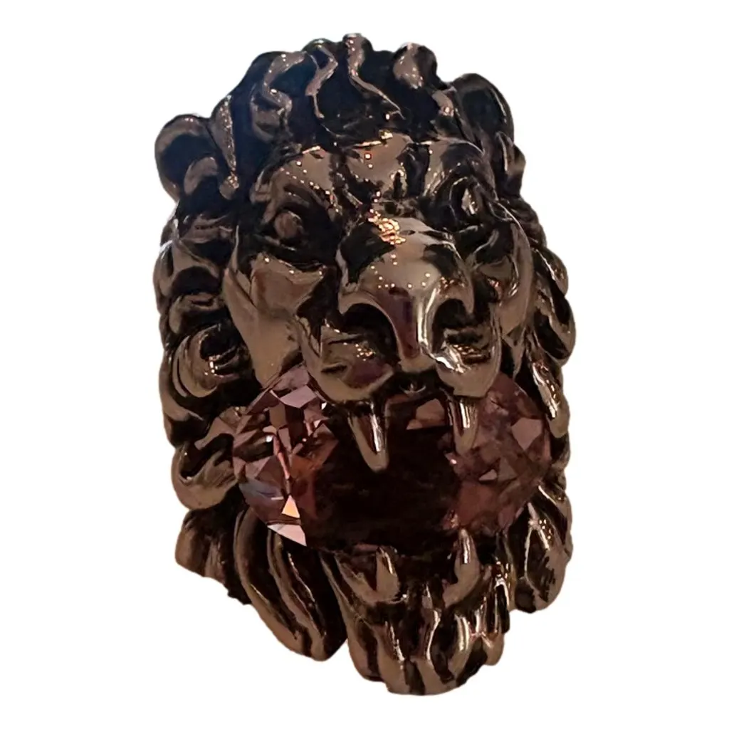 Gucci Lion Head Motif Silver Ring Light Pink Crystal Size 10 Gold Satin Never worn - Inside View