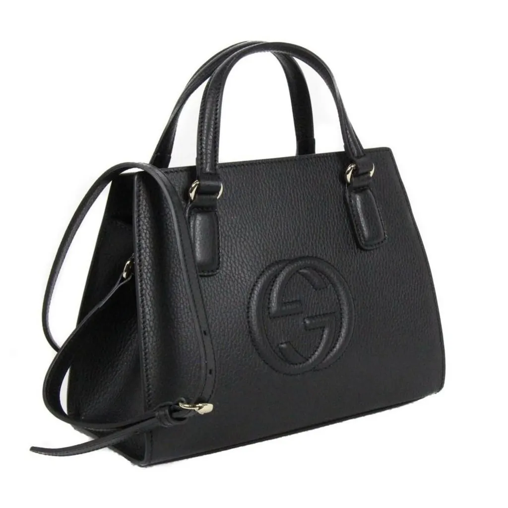 Gucci Soho Leather Structured Small Tote Crossbody Bag Black Black Leather Never worn - Front View