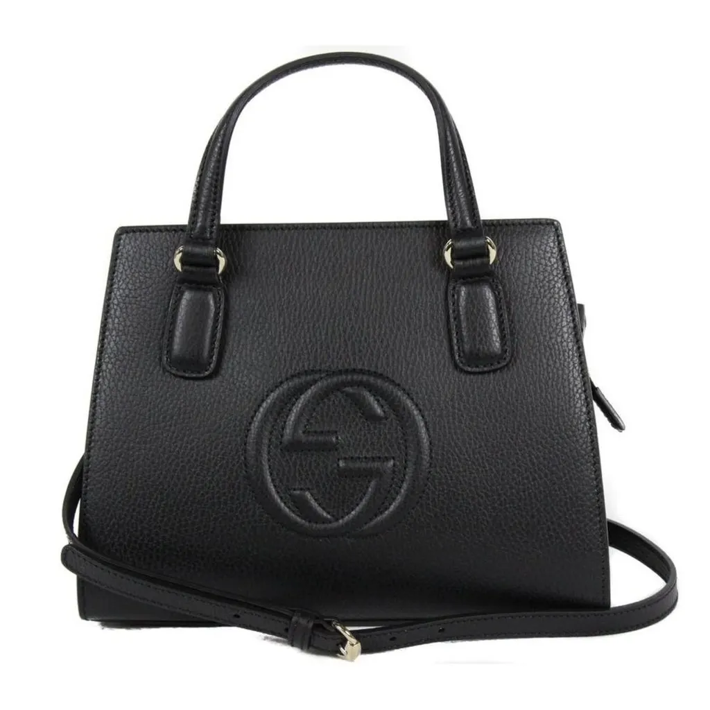 Gucci Soho Leather Structured Small Tote Crossbody Bag Black Black Leather Never worn - Back View