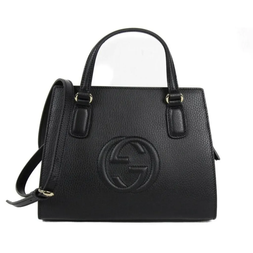 Gucci Soho Leather Structured Small Tote Crossbody Bag Black Black Leather Never worn - Model View