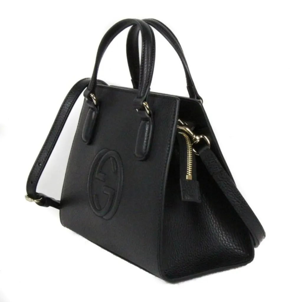 Gucci Soho Leather Structured Small Tote Crossbody Bag Black Black Leather Never worn - Box View