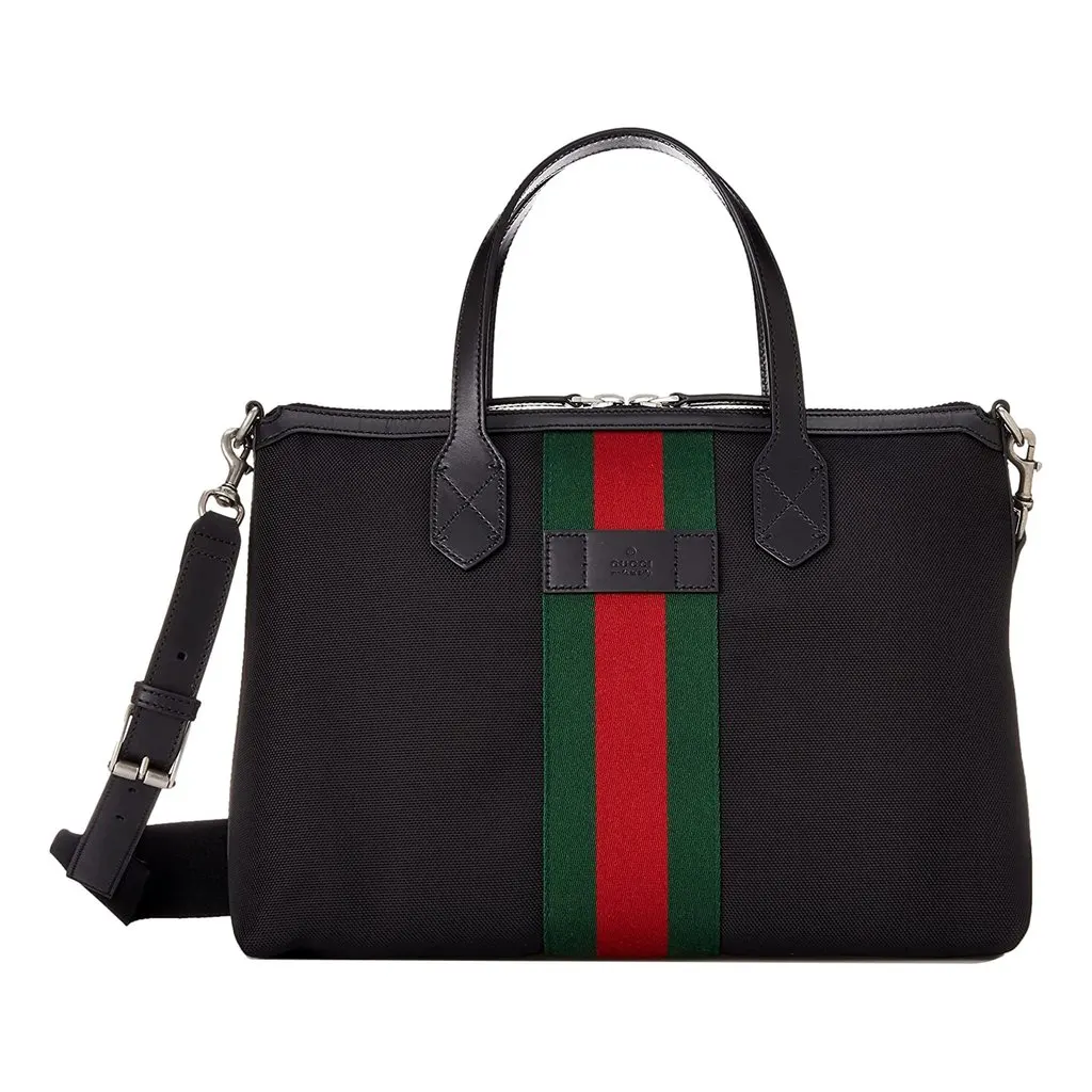 Gucci Techno Web Stripe Black Canvas Large Duffle Bag Crossbody Travel Bag Black Canvas Never worn - Front View