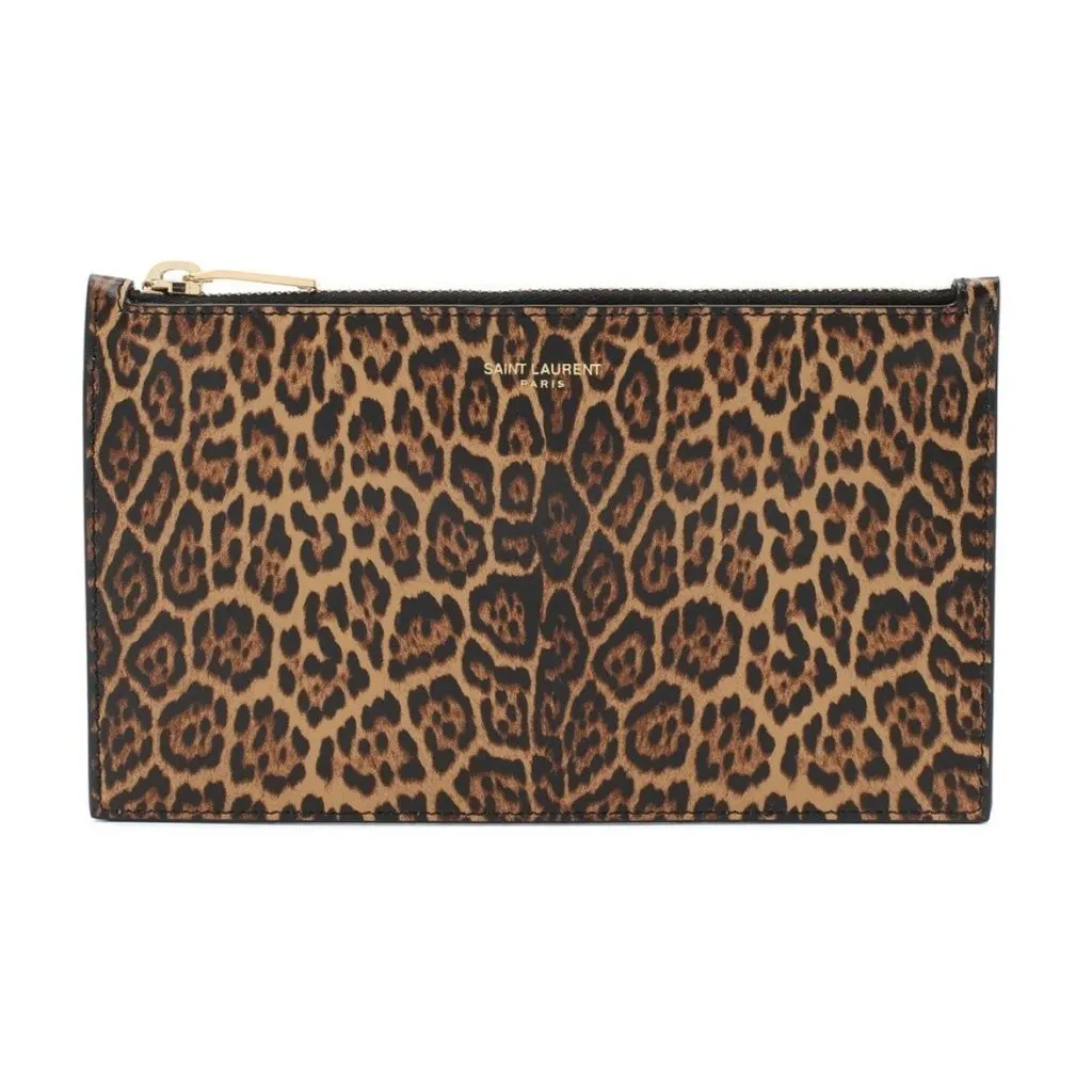 Saint Laurent Leopard Printed Calfskin Leather Small Pouch Black Leather Never worn - Front View