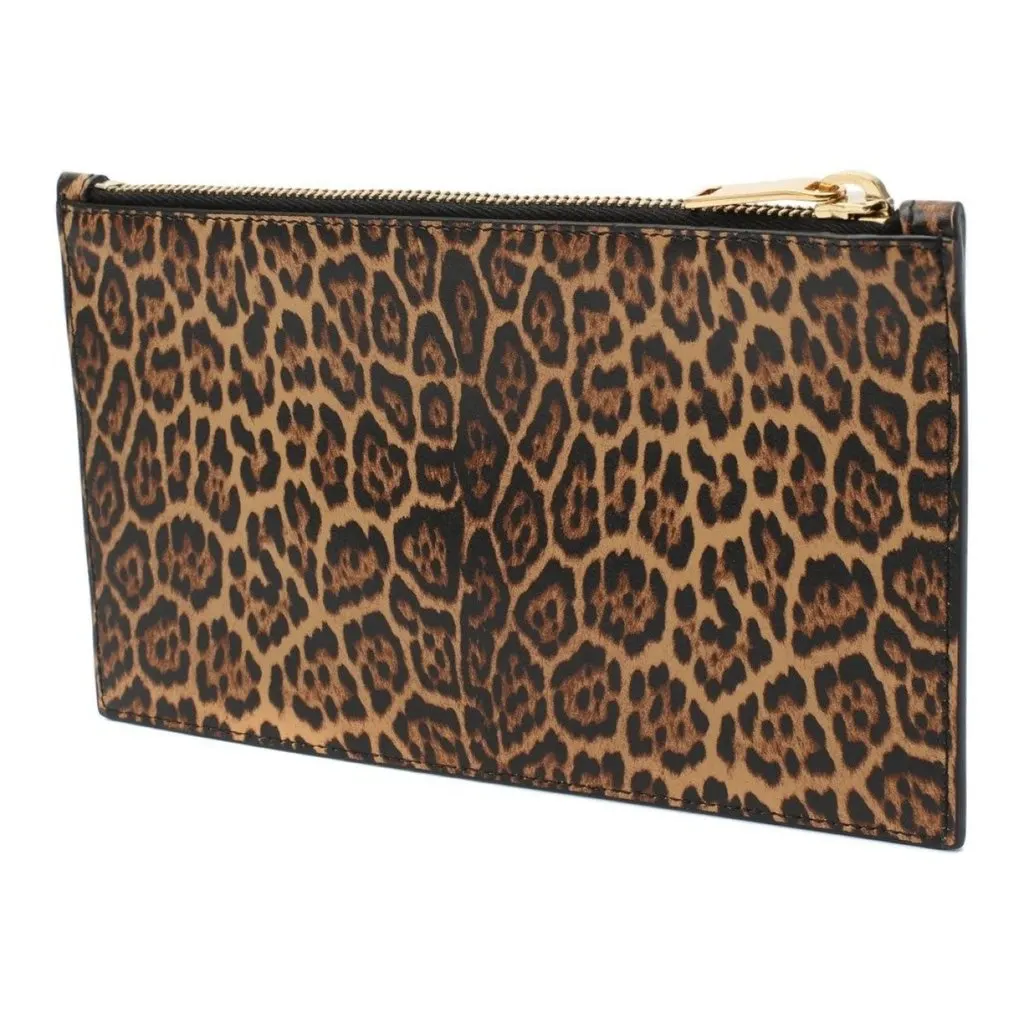 Saint Laurent Leopard Printed Calfskin Leather Small Pouch Black Leather Never worn - Back View