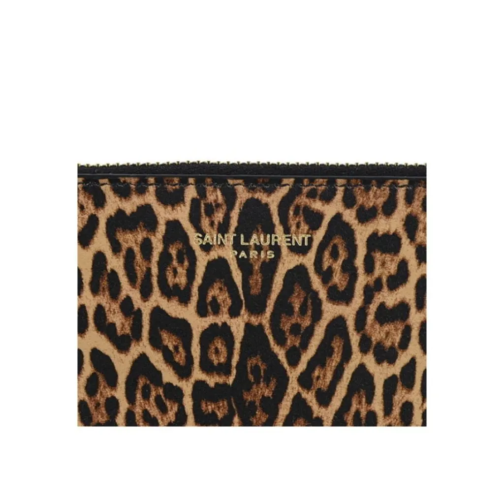Saint Laurent Leopard Printed Calfskin Leather Small Pouch Black Leather Never worn - Box View