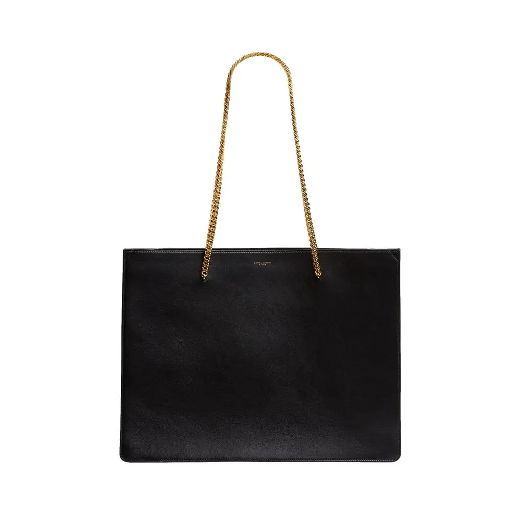 Saint Laurent Siena Ultra Lux Black Calf Leather Chain Shoulder Tote Bag Black Leather Never worn - Front View