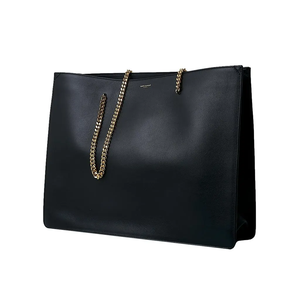 Saint Laurent Siena Ultra Lux Black Calf Leather Chain Shoulder Tote Bag Black Leather Never worn - Model View