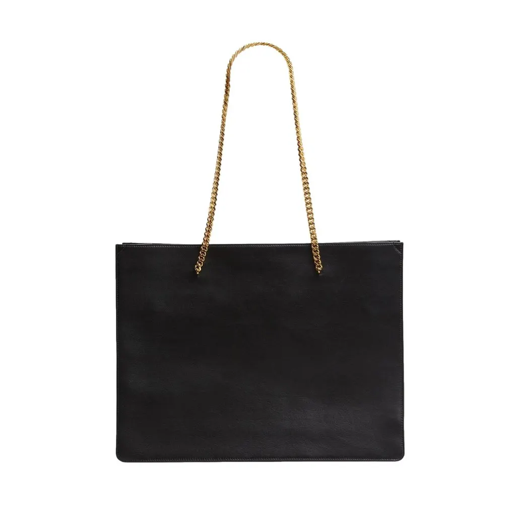 Saint Laurent Siena Ultra Lux Black Calf Leather Chain Shoulder Tote Bag Black Leather Never worn - Box View