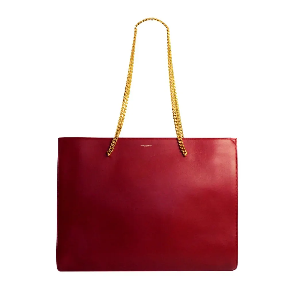 Saint Laurent Siena Ultra Lux Red Calf Leather Chain Shoulder Tote Bag MultiColor Leather Never worn - Front View