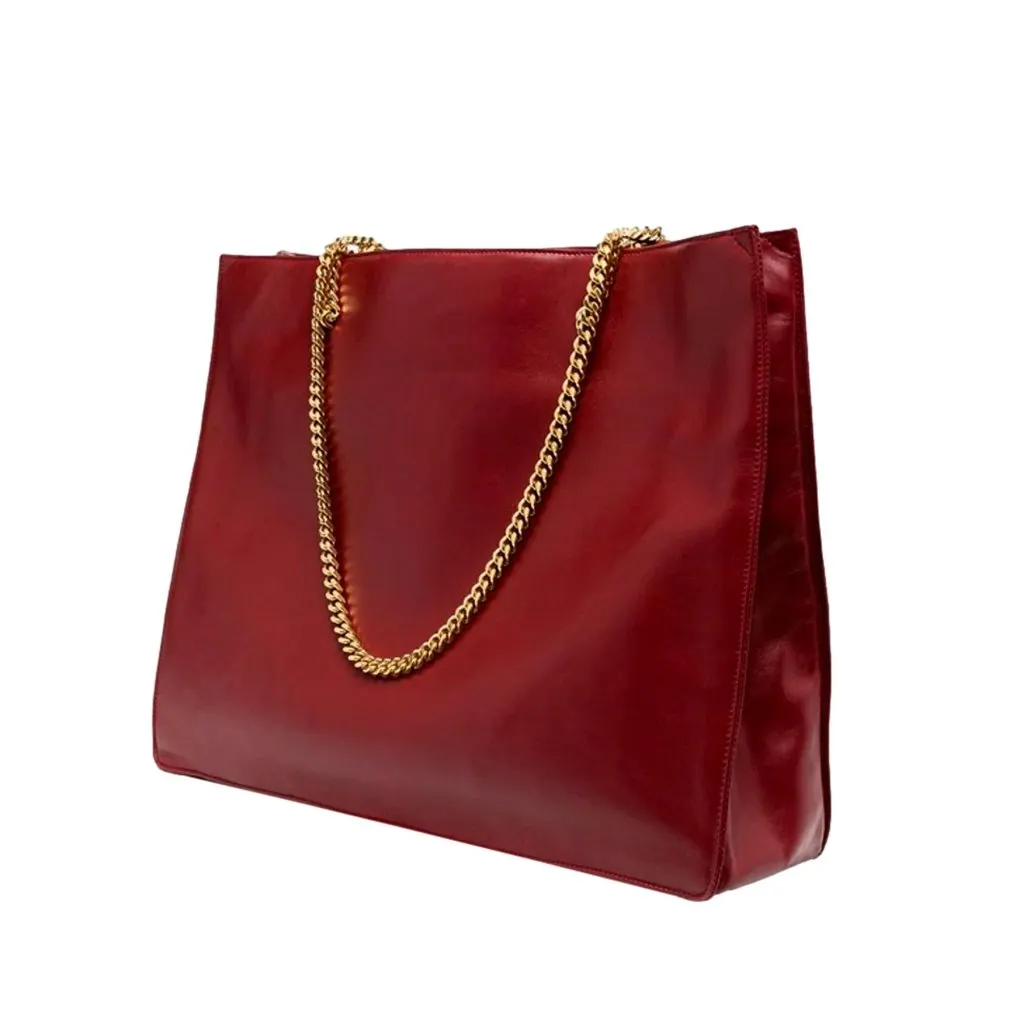 Saint Laurent Siena Ultra Lux Red Calf Leather Chain Shoulder Tote Bag MultiColor Leather Never worn - Inside View