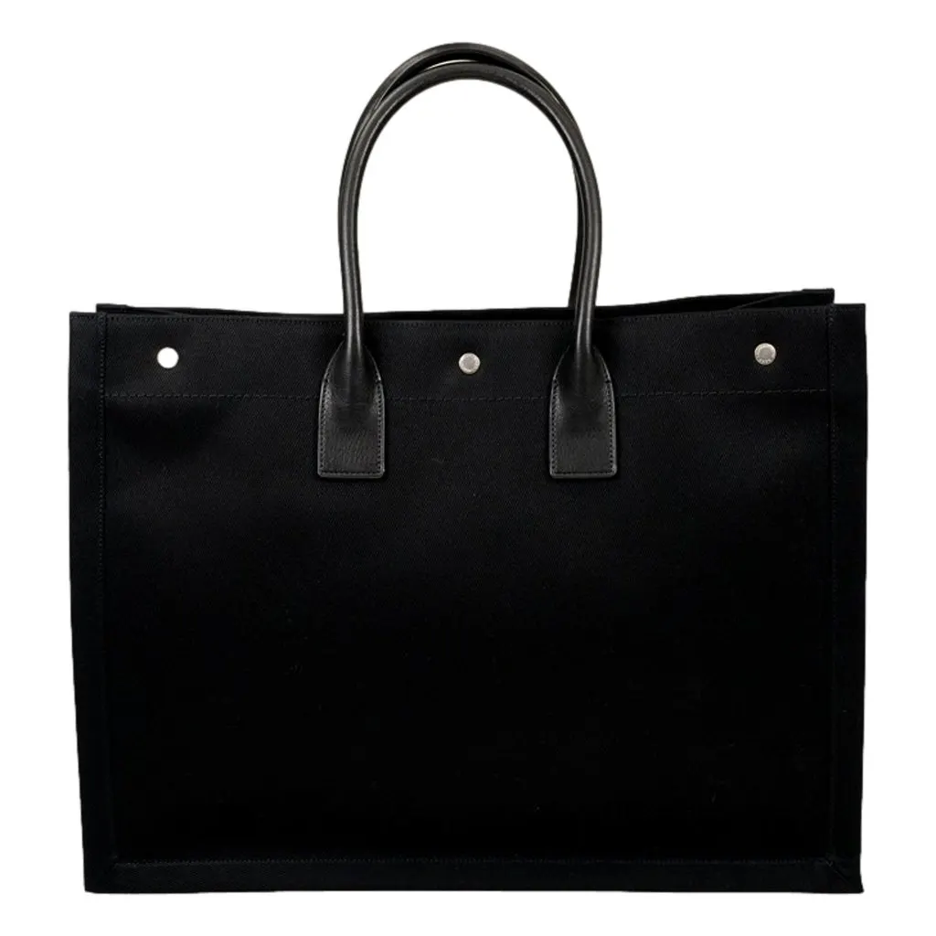 Saint Laurent Rive Gauche Black Canvas Leather Trim Tote Bag Black Leather Never worn - Back View