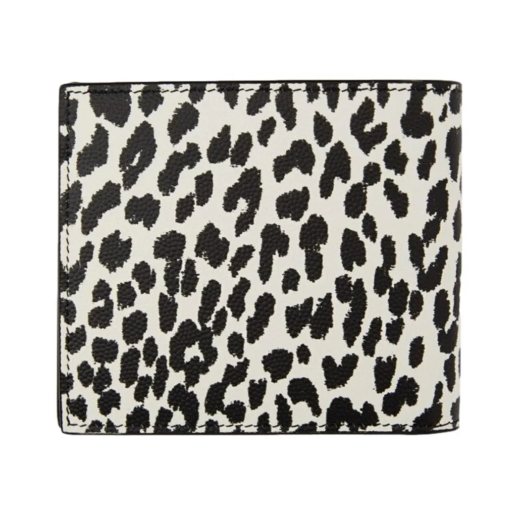 Saint Laurent BabyCat Leopard Print Black and White Leather Bifold Wallet Black Leather Never worn - Back View