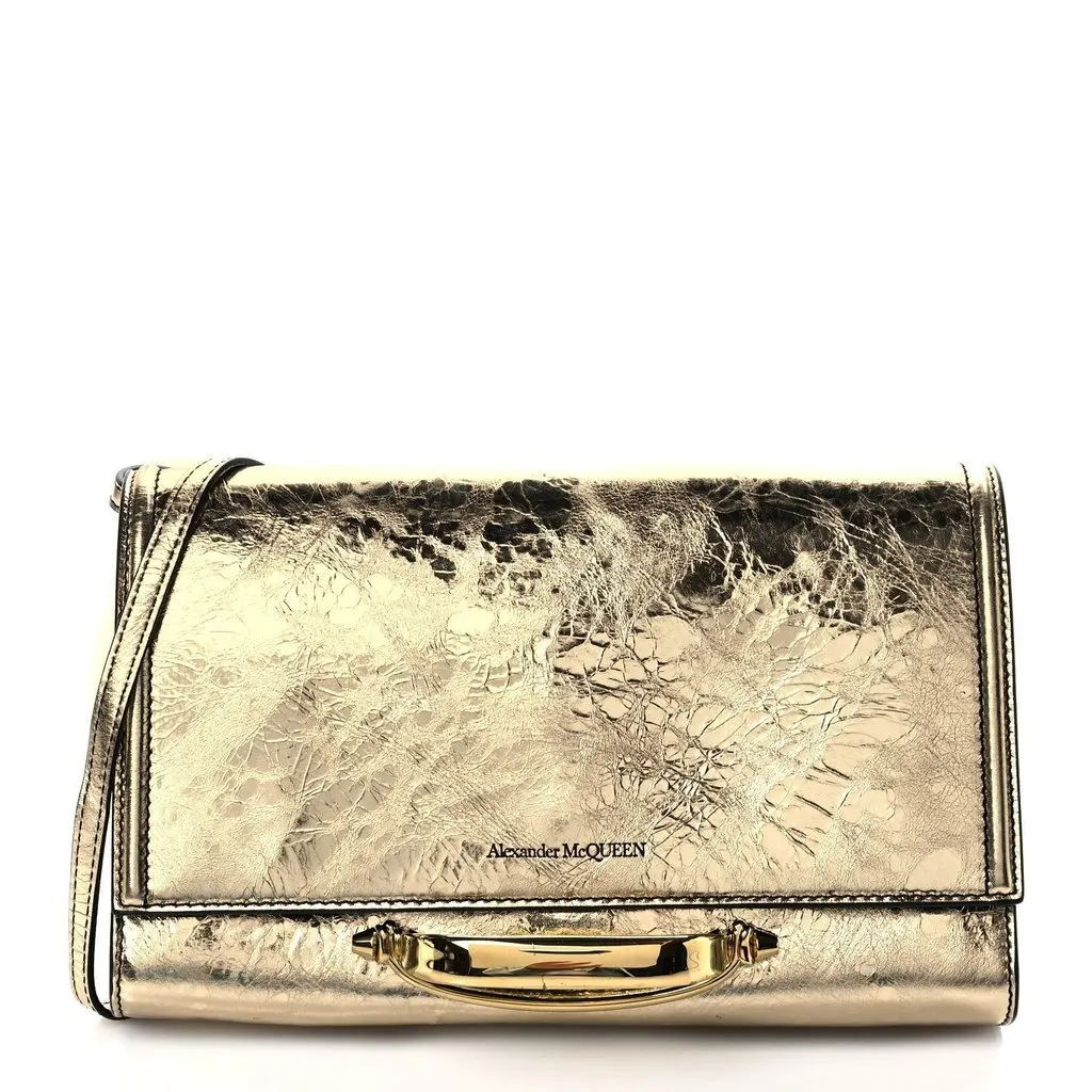 Alexander McQueen Small Story Gold Crackled Leather Shoulder Bag Yellow Leather Never worn - Front View