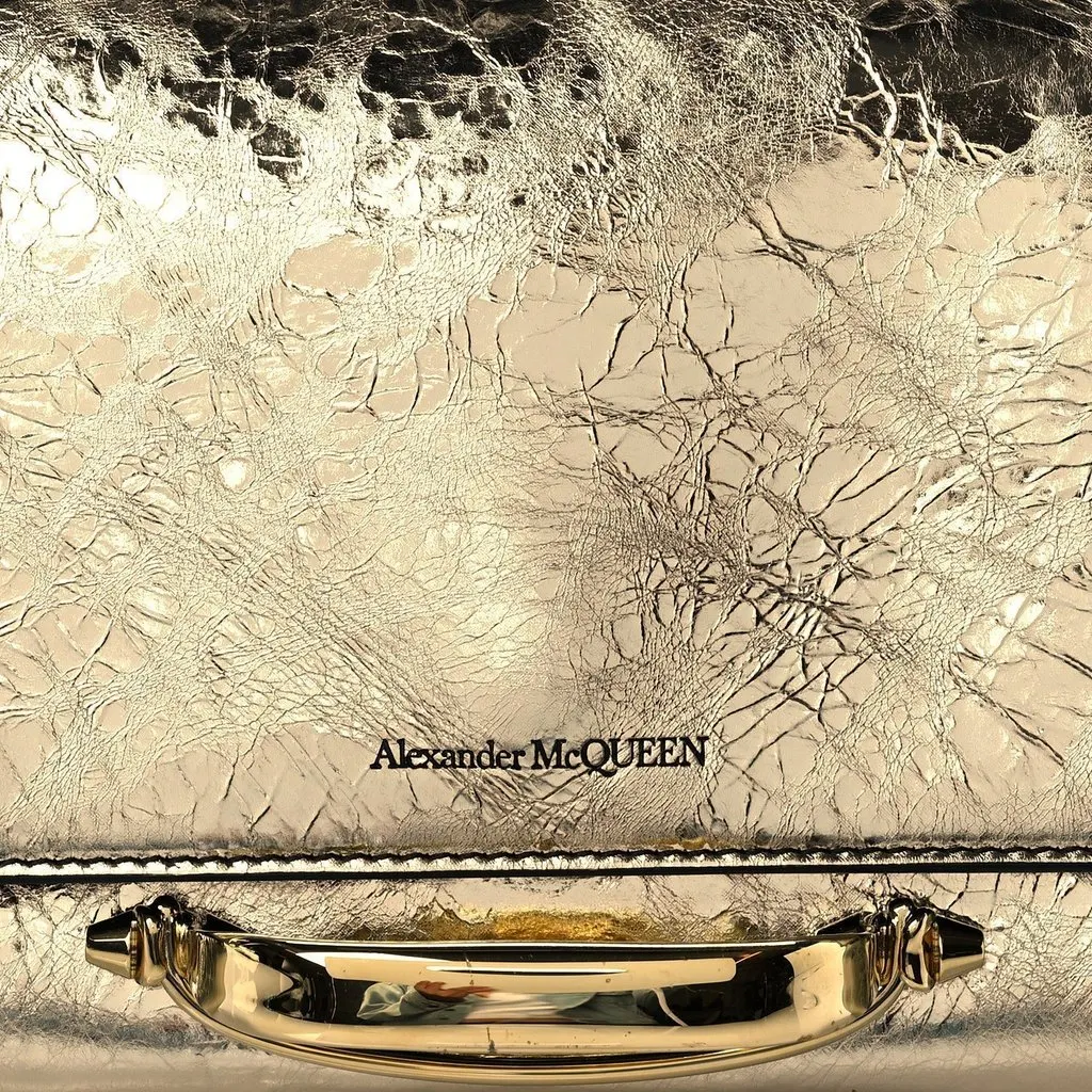 Alexander McQueen Small Story Gold Crackled Leather Shoulder Bag Yellow Leather Never worn - Back View